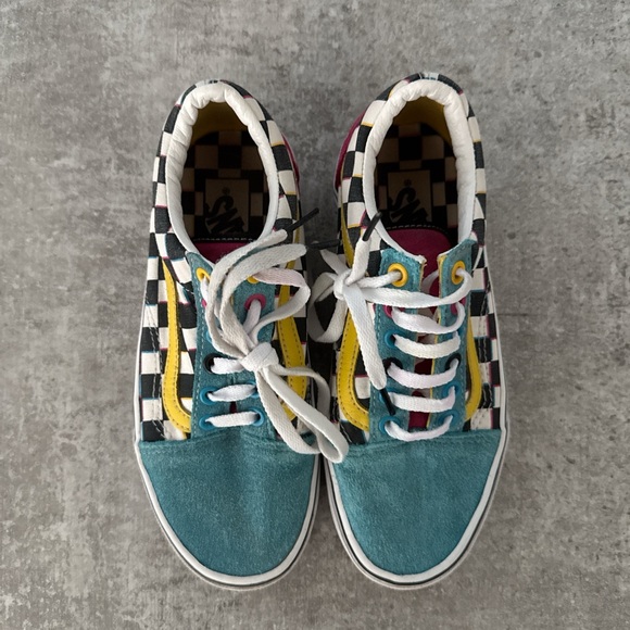 Vans Teal and Pink Checkerboard Sneakers - Picture 7 of 7